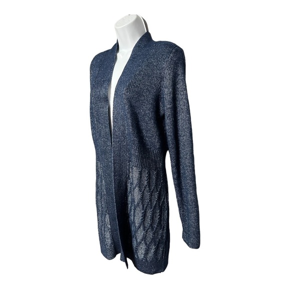 White House Black Market Longline Open Front Cardigan Blue Wool Blend Sweater - Picture 10 of 12